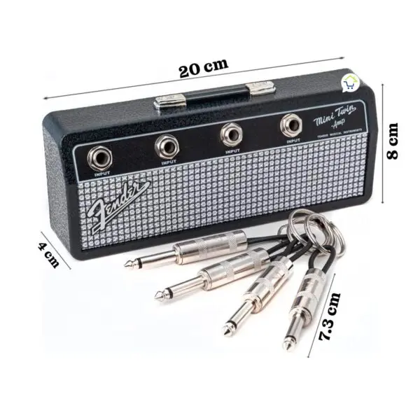 Portallaves amplificador Fender Mini Twin, tres llaveros con forma de plug guitarra, 20x8cm.