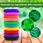 Set x5 pulseras repelente de mosquitos coloridas. Manillas anti insectos con ingredientes naturales.