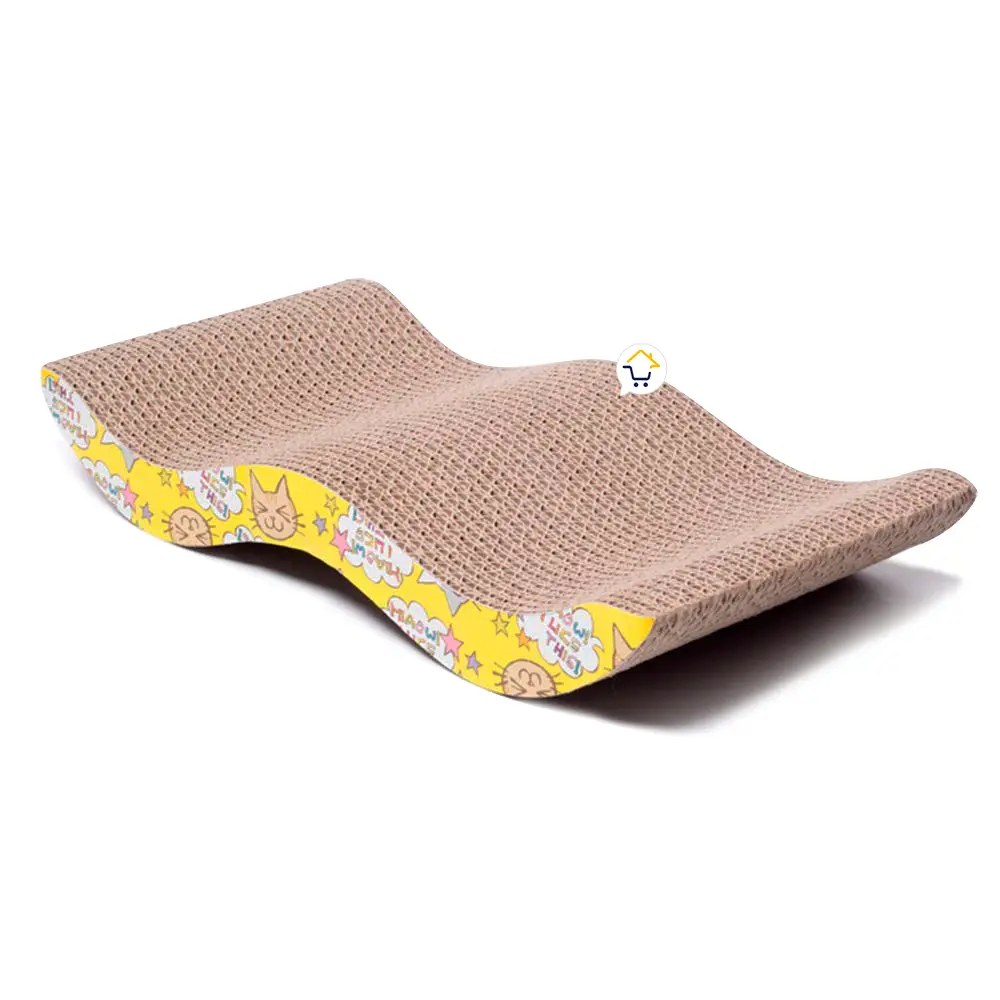 Rascador para gatos de cartón corrugado con diseño curvo y divertido para aliviar el estrés.