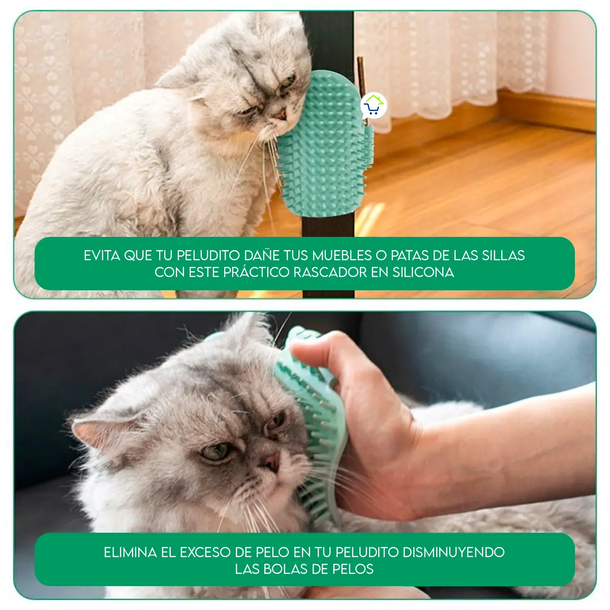 Rascador y masajeador flexible 2 en 1 para gatos, protege tus muebles, elimina pelo y estrés.