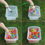 Set x2 Magic Balloons recargador globos agua, llenando globos de colores con manguera en tina.