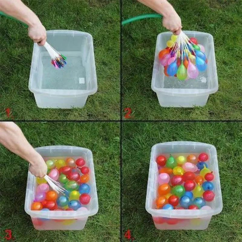 Set x2 Magic Balloons recargador globos agua, llenando globos de colores con manguera en tina.