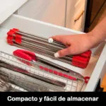 Rejilla de cocina expandible con escurridor de silicona, útil para horno y fácil de almacenar.