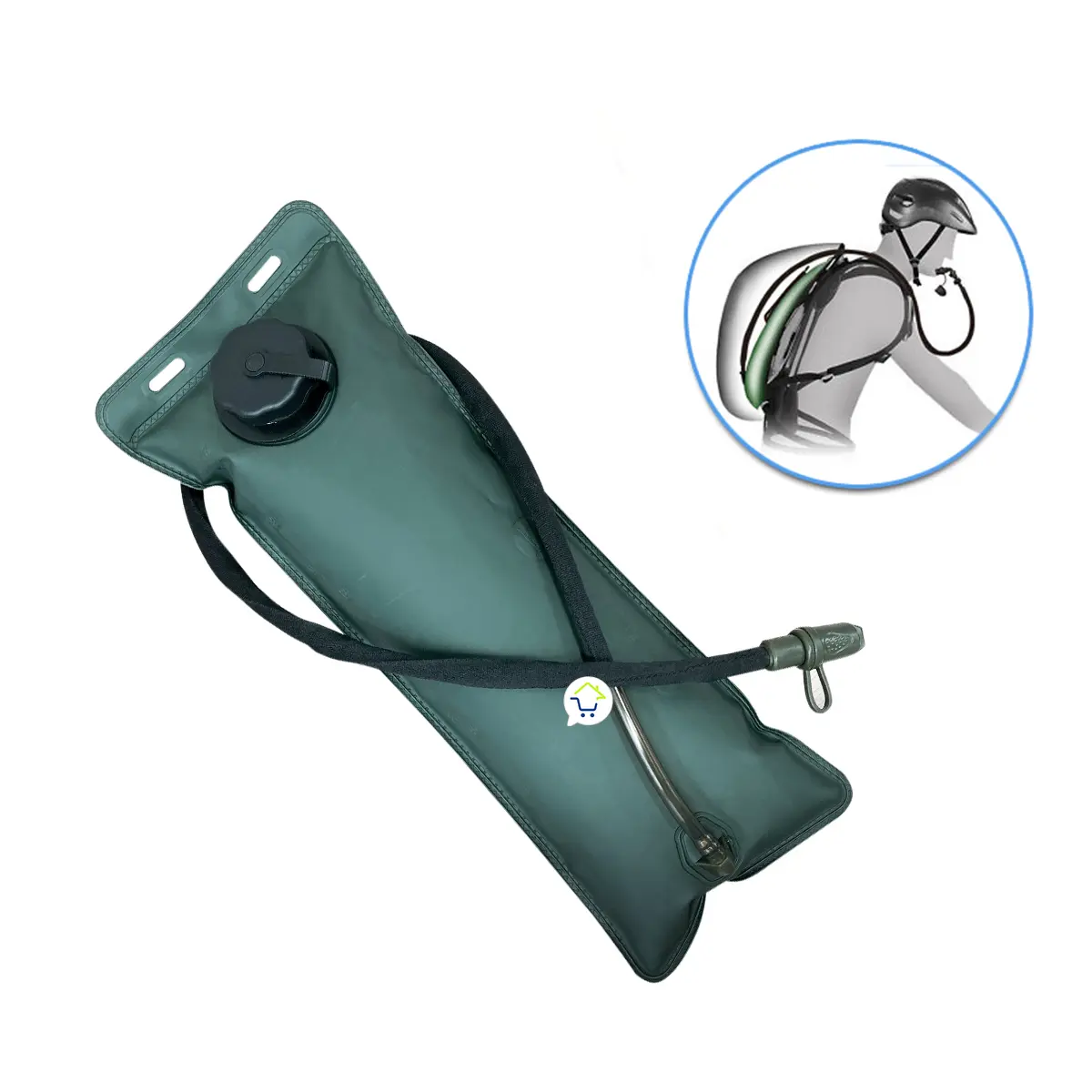 Vejiga de hidratación Camelbak verde de 3L con manguera, ideal para ciclismo.
