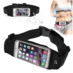 Riñonera deportiva impermeable para celular, ideal para running y actividades al aire libre.
