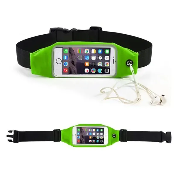 Riñonera deportiva impermeable para celular, cinturón tipo canguro con auriculares.