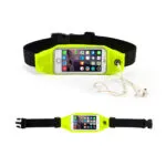 Riñonera deportiva impermeable para celular, ideal para running, con auriculares y cierre.
