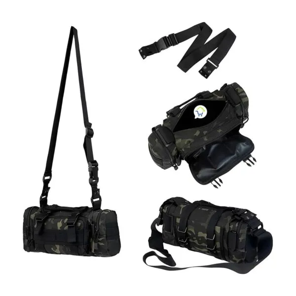 Riñonera táctica militar con camuflaje, versátil y funcional, ideal para aventuras.
