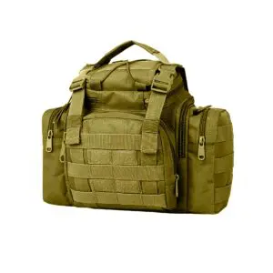 Riñonera táctica impermeable de engranajes, diseño militar con múltiples compartimentos.