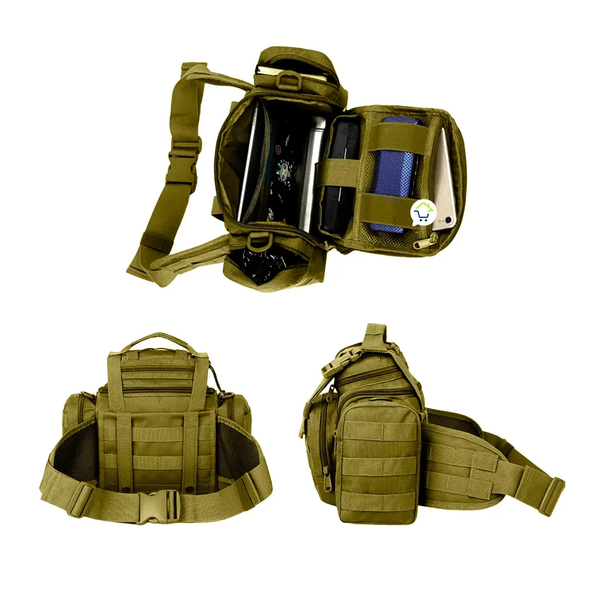 Riñonera táctica multifuncional impermeable, ideal para aventuras al aire libre.