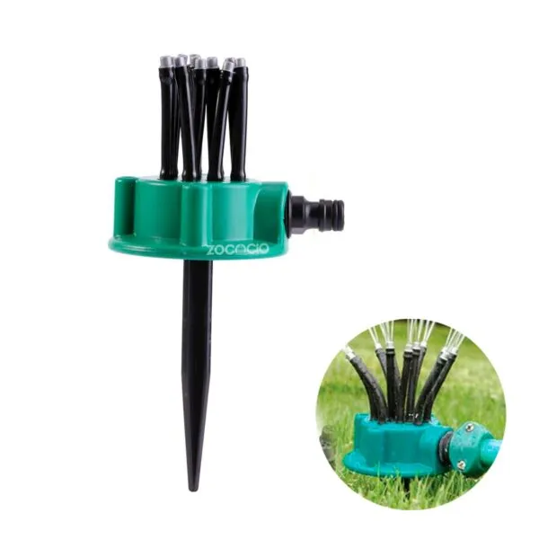 Rociador de jardín ZOCACIO 360°, aspersor con múltiples chorros para riego uniforme.