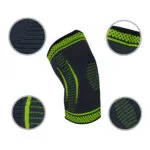 Set x2 rodillera deportiva ortopédica con soporte para compresión y diseño textil detallado.