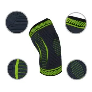 Set x2 rodillera deportiva ortopédica con soporte para compresión y diseño textil detallado.
