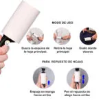 Rodillo quita pelos y pelusa con 60 hojas, ideal para ropa y mascotas. Fácil de usar.