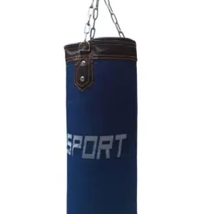 Saco de boxeo Sport azul de 90cm colgado con cadena de sujeción, ideal para entrenamiento.