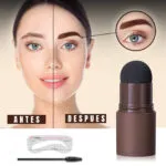 Sello para cejas que define y rellena, antes y después, con aplicador y plantillas.
