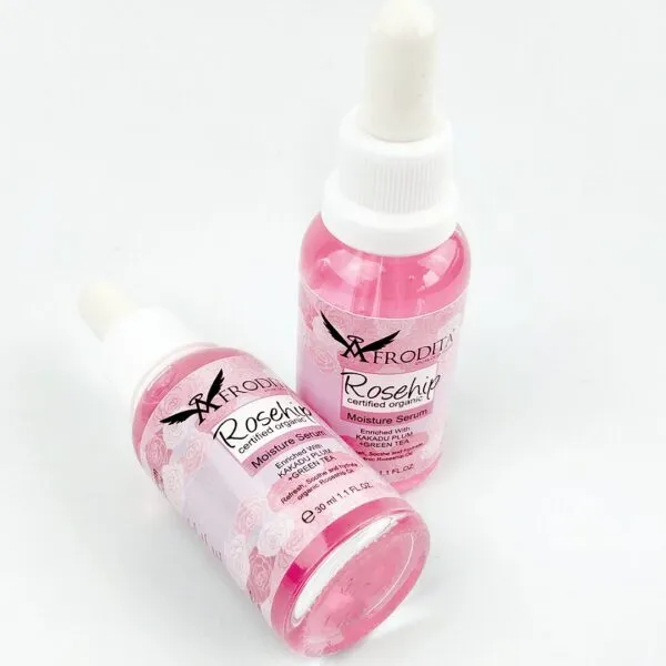 Set x2 Serum de Rosas Afrodita para rostro, con extractos de té verde y ciruela Kakadu.