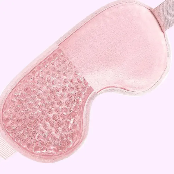 Máscara de gel rosa reutilizable para terapia de frío/calor, relajante y cómoda.