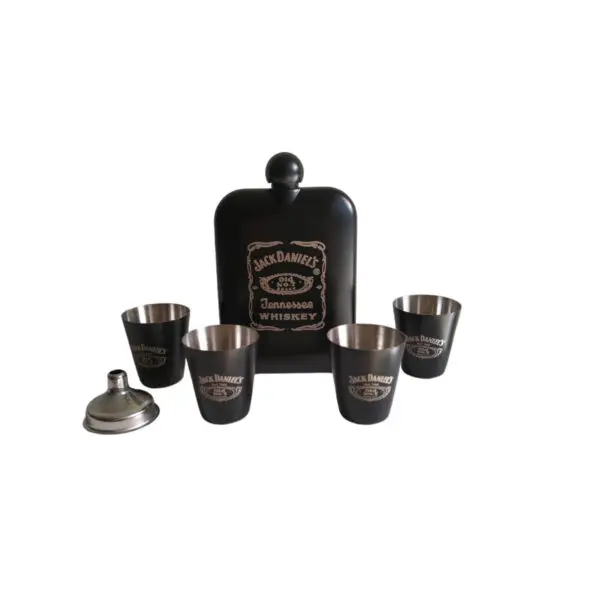 Set Licorera Jack Daniels Con Copas Y Embudo