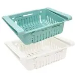Set x2 organizadores ajustables para nevera, azul y blanco, diseño ranurado para colgar en rieles.
