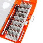 Set de destornilladores de precisión 60 en 1 con extensor flexible, ideal para reparaciones.