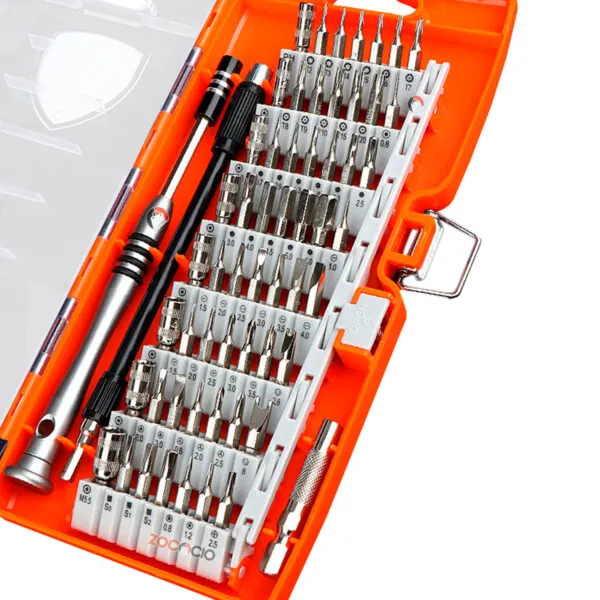 Set de destornilladores de precisión 60 en 1 con extensor flexible, ideal para reparaciones.