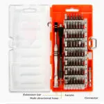 Set de destornilladores de precisión 60 en 1 con extensor flexible y mango multi-direccional.
