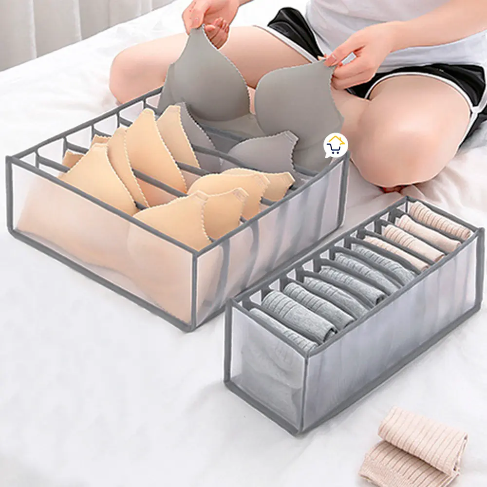 Set de organizadores para cajón: brasieres, ropa interior y medias.