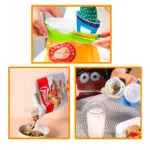 Clip sellador para bolsas de cereal con tapa dispensadora, ideal para alimentos secos.