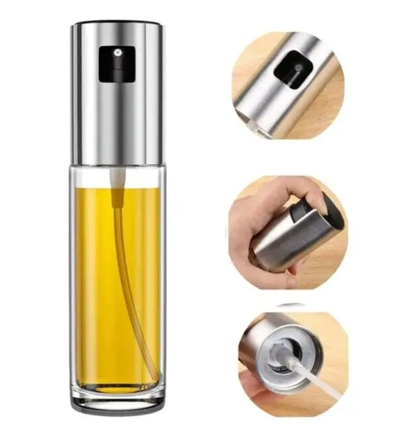 Pulverizador de aceite y vinagre de cocina, set x2, spray de vidrio y acero inoxidable.