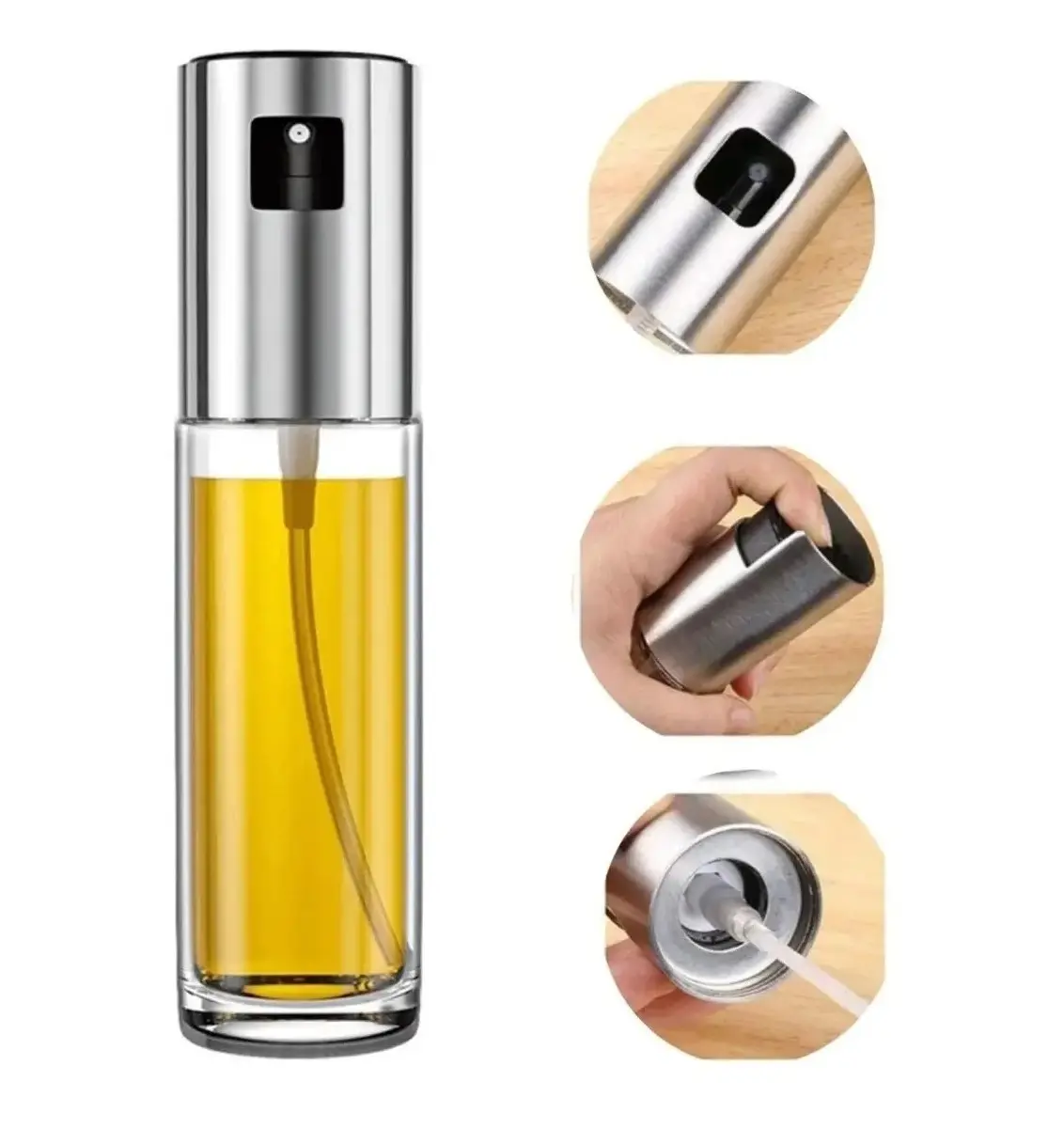 Pulverizador de aceite y vinagre de cocina, set x2, spray de vidrio y acero inoxidable.