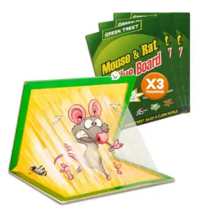 Set x3 trampas pegamento para ratón Green Treet con dibujo de rata pegada, ideal para control de plagas.