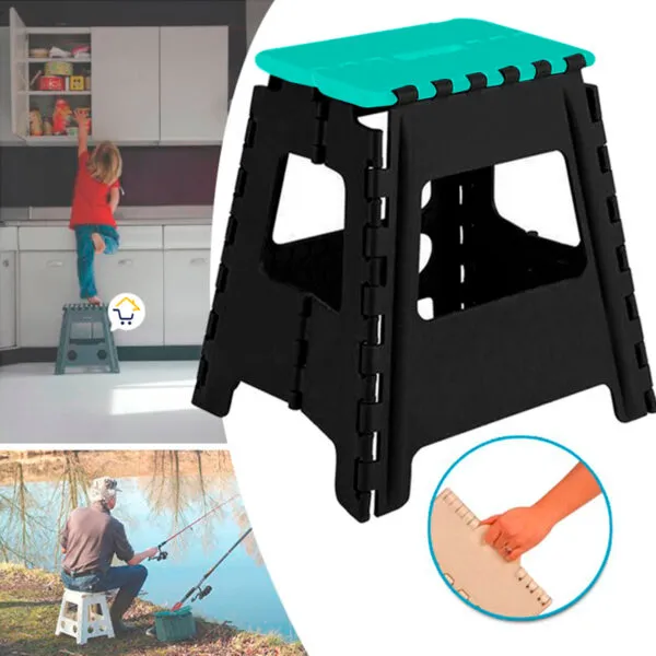 Silla plegable portátil negra y turquesa, ideal para camping y hogar, soporta 150kg.