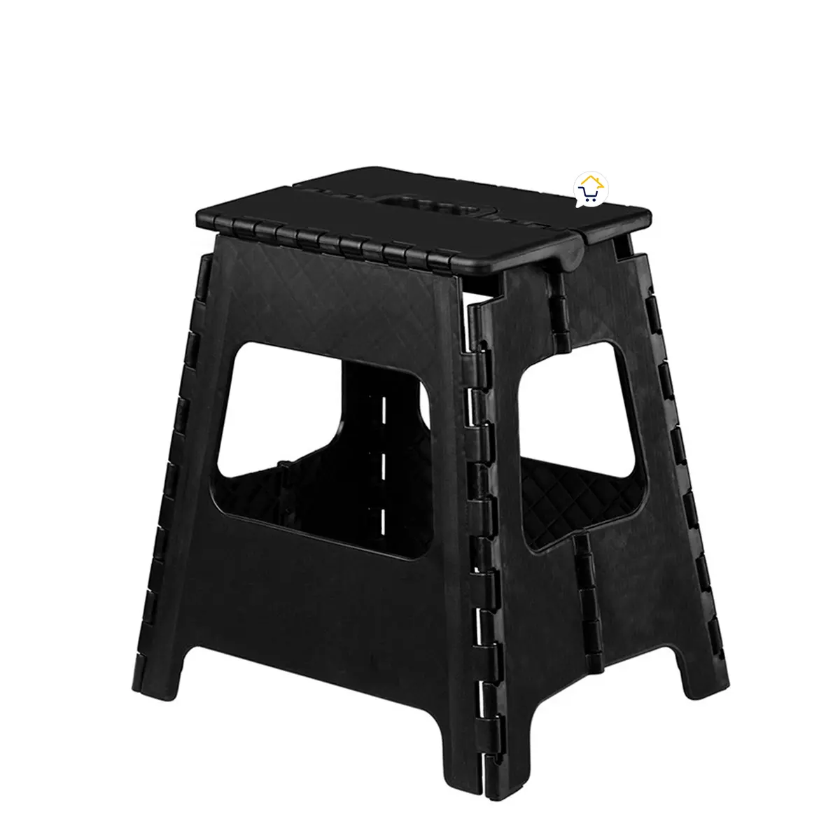 Taburete plegable negro portátil para camping, cómodo y liviano, soporta 150Kg.