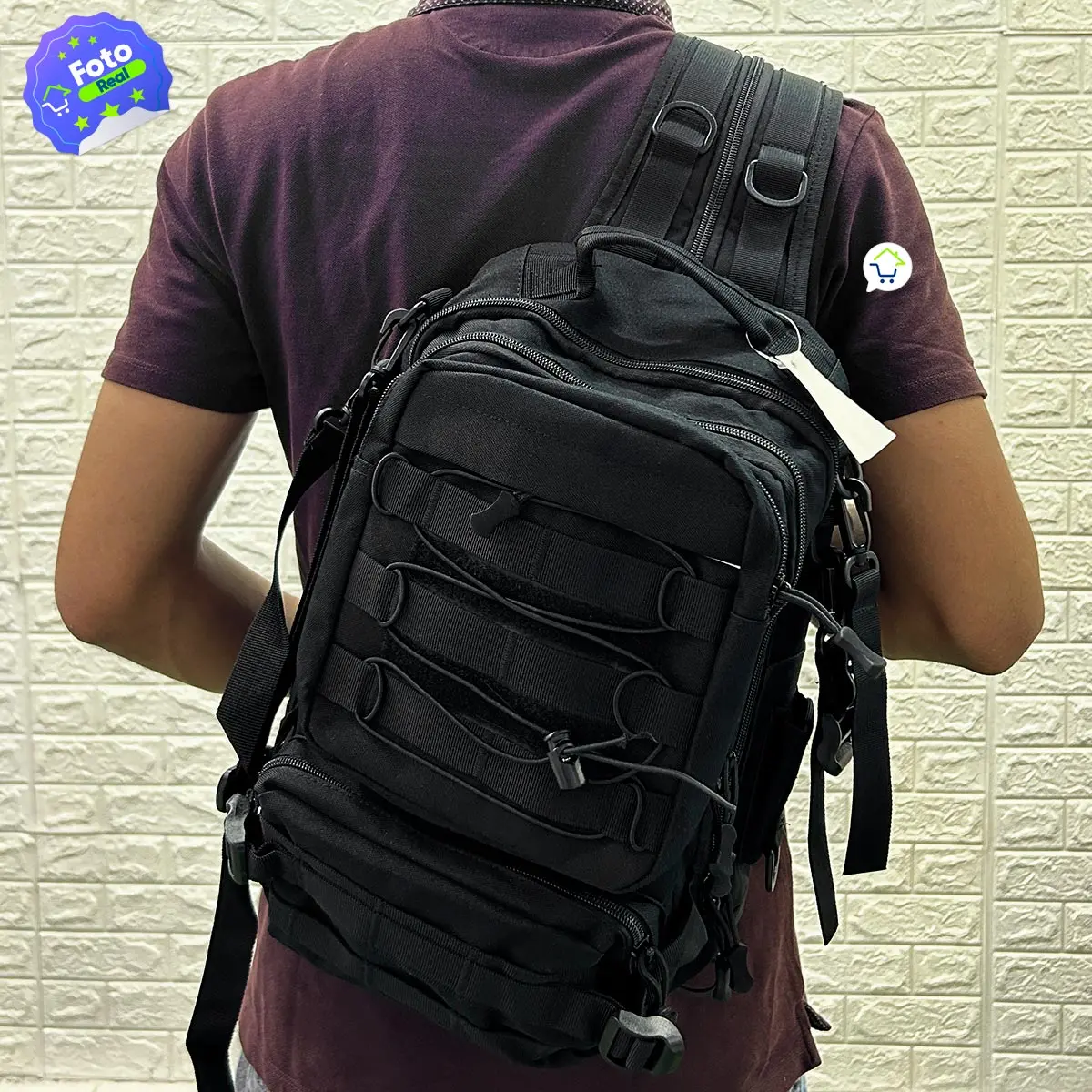Morral táctico militar 2 en 1, mochila y bolso cruzado de 36 litros, diseño negro.