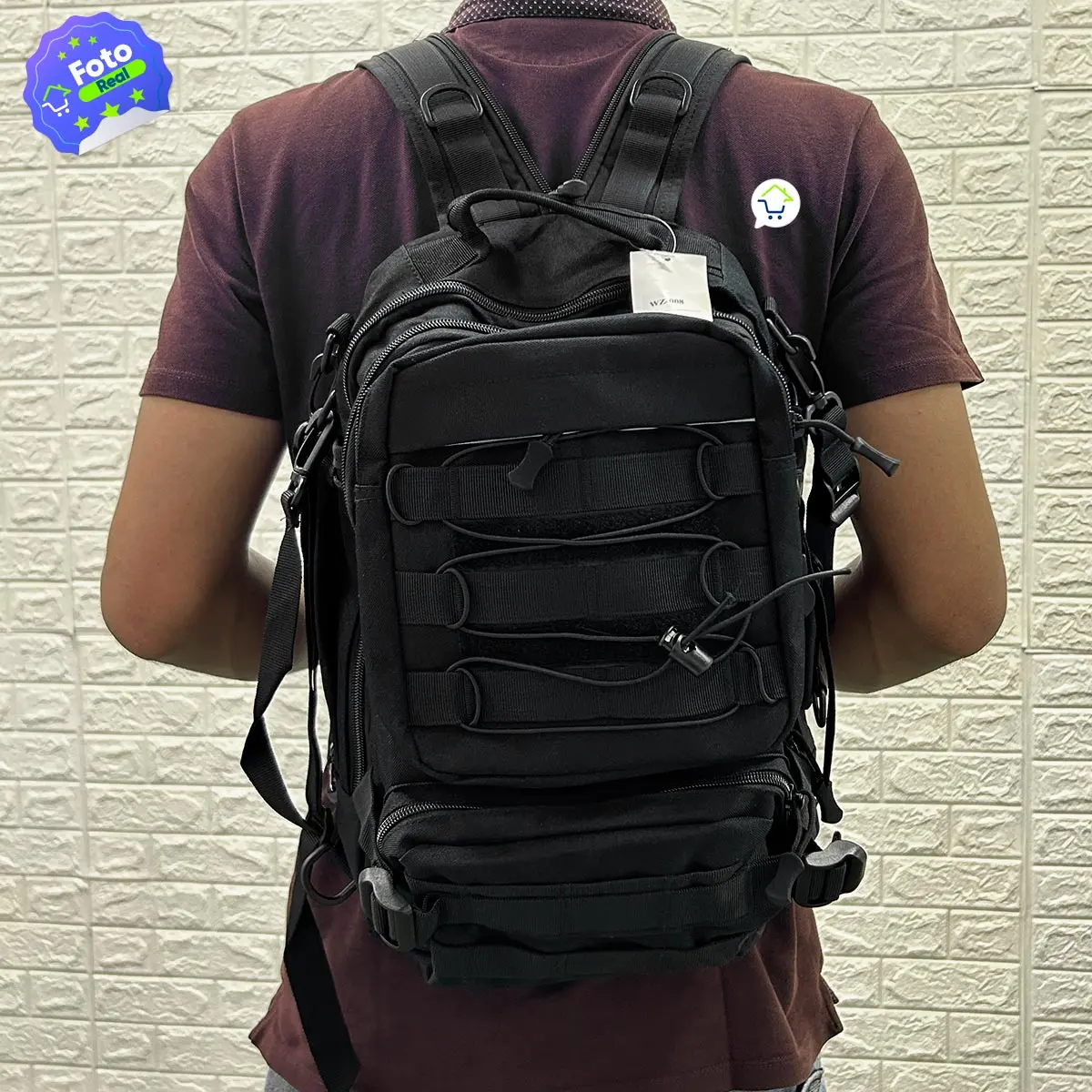 Morral táctico militar 2 en 1, mochila cruzada negra de 36L, ideal para viajes y actividades al aire libre.