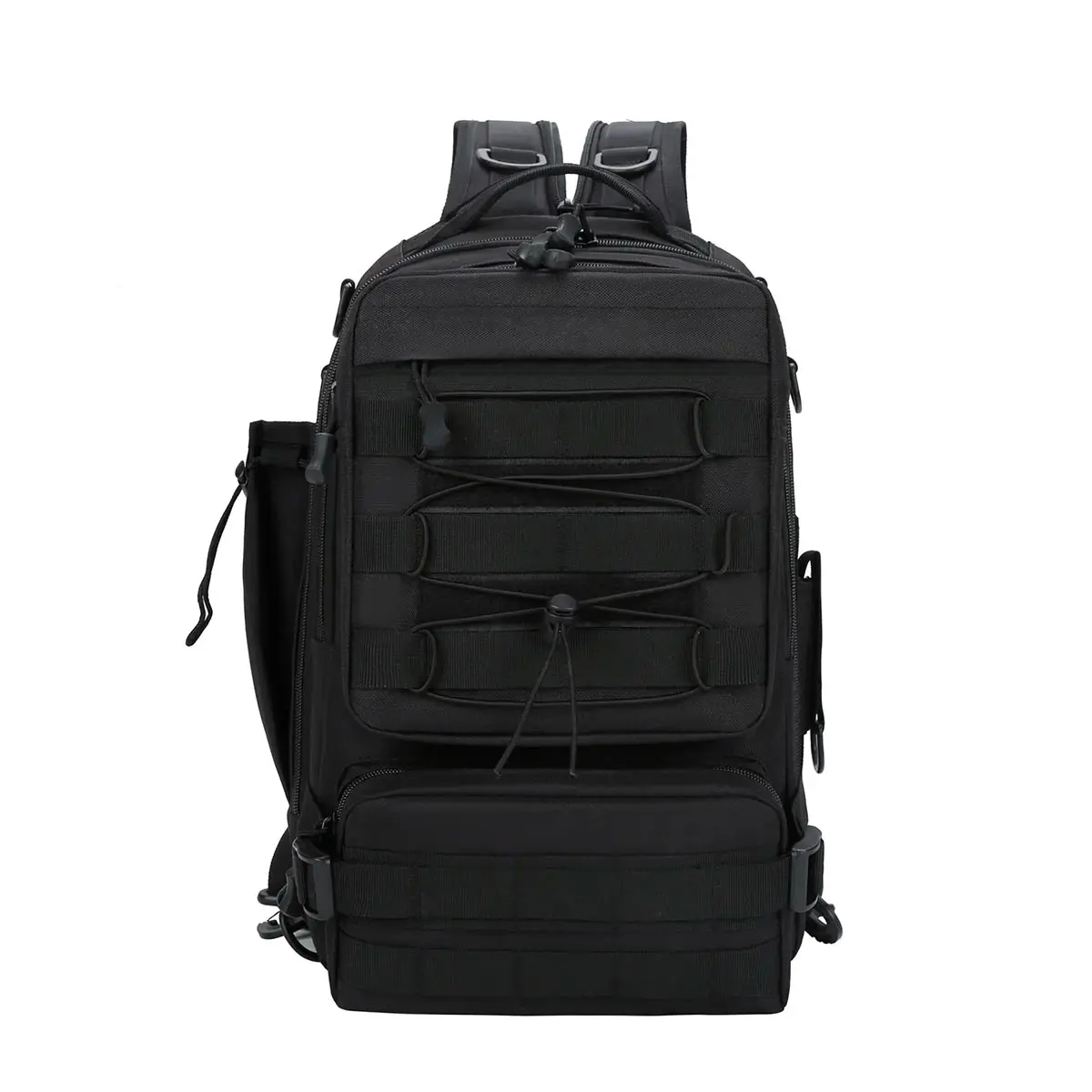 Morral táctico militar 2 en 1 de 36L, mochila negra versátil para llevar cruzado.