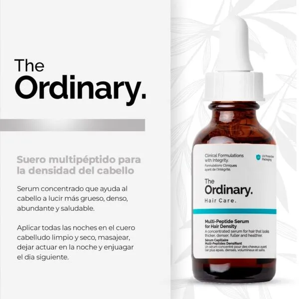 The Ordinary Suero Multi-Peptide para Densidad del Cabello: botella con gotero.