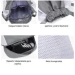 Bolso mochila deportiva con cordón, compartimento para zapatos y malla transpirable.