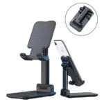 Set x2 soportes ajustables para celular y tablet en mesa o escritorio, diseño plegable y portátil.