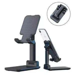 Set x2 soportes ajustables para celular y tablet en mesa o escritorio, diseño plegable y portátil.