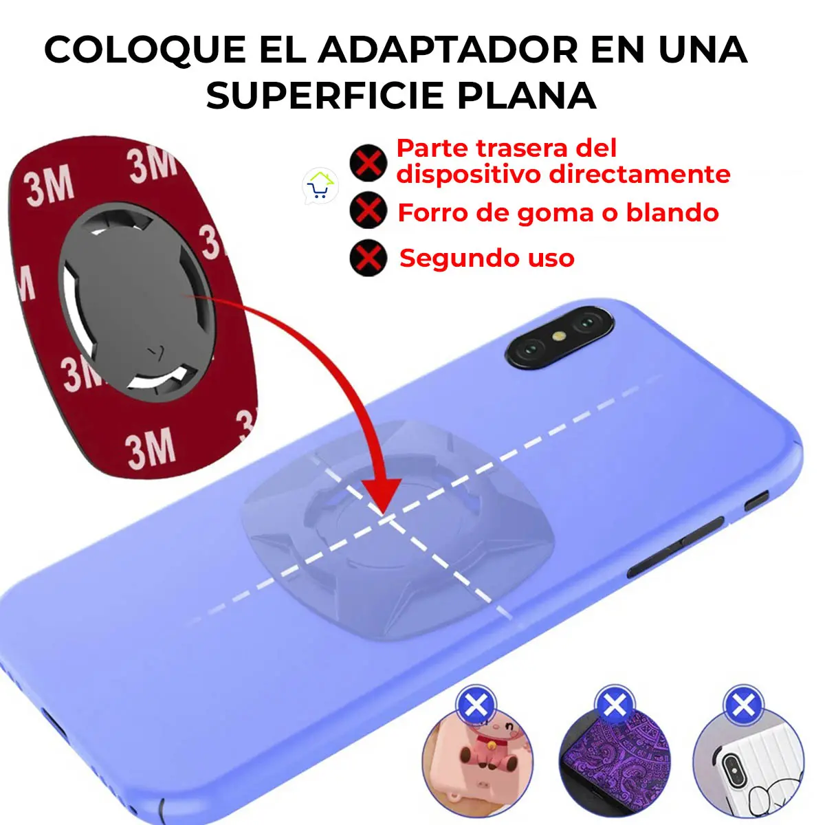 Soporte celular universal 3M para bicicleta/moto en superficie plana, adhesivo de calidad.