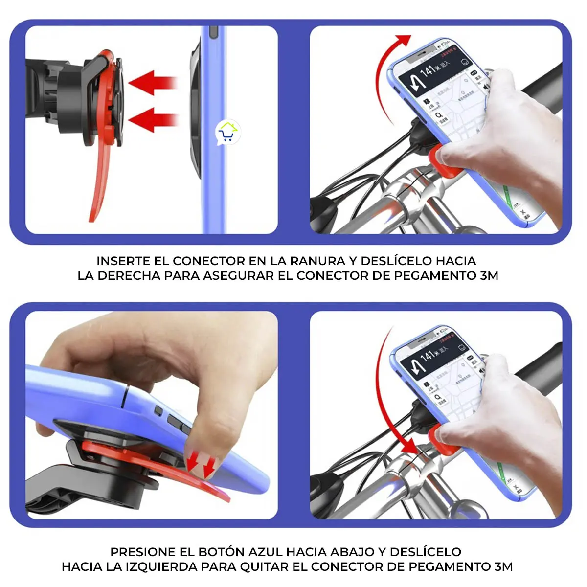Soporte para celular en bicicleta: inserta y asegura el conector con un deslizamiento.