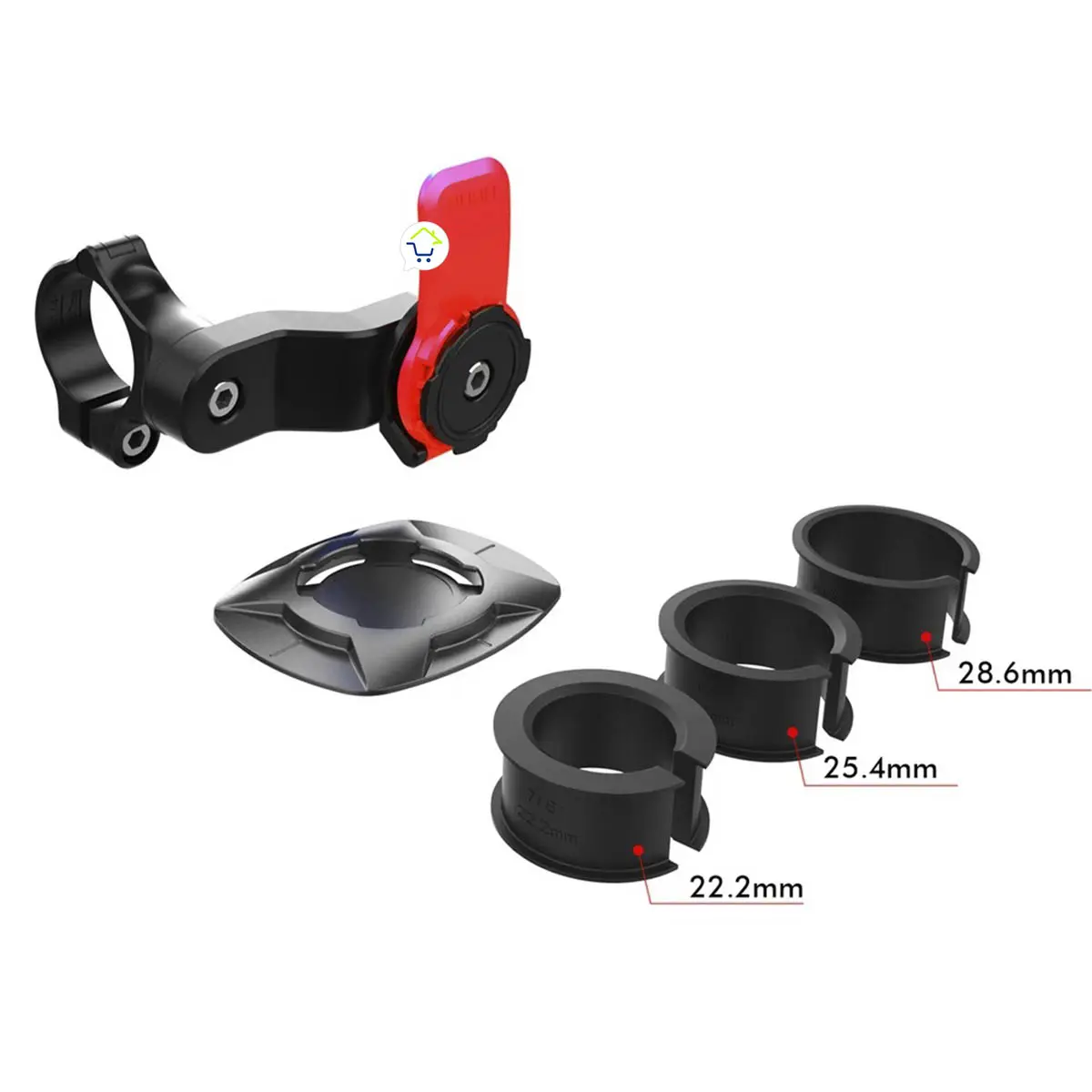 Soporte de celular para bicicleta y moto con adaptadores de manillar 22.2mm, 25.4mm, 28.6mm.