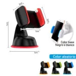 Soporte para carro con ventosa, ajustable 360°, para celular. Base negra o blanca.