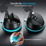 Soporte universal para carro con ventosa de silicona y rotación 360°, adhesivo lavable.