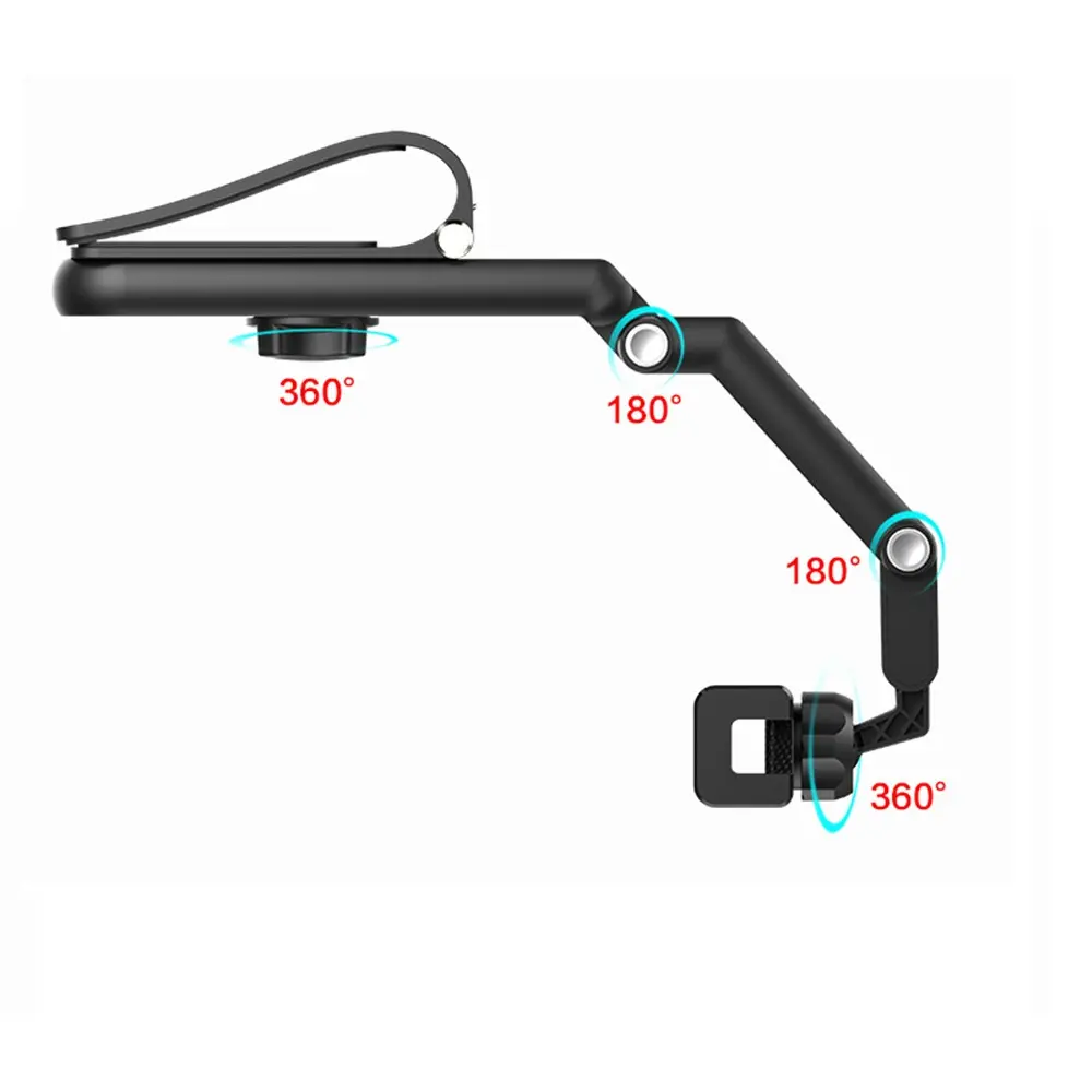 Clip universal para celular con rotación de 360° y articulaciones de 180°.