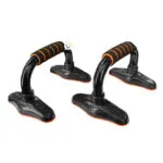 Soporte de barras para flexiones de pecho: push up bars negros con agarres naranjas.