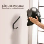 Soporte de pared para casco de moto negro, fácil de instalar, alta capacidad.