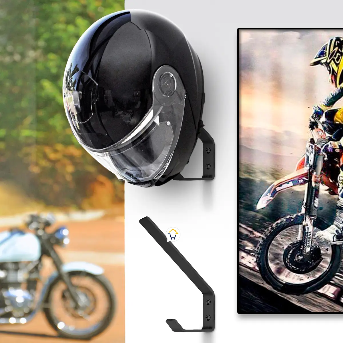 Set x2 soportes para casco de moto, diseño multifuncional para pared, ideal para motociclistas.